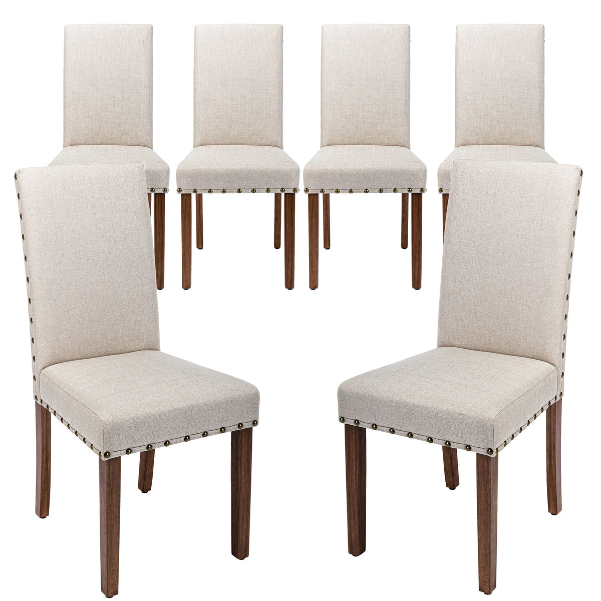 Beige Linen Solid Wood Parson Chair Set of 6 H5913