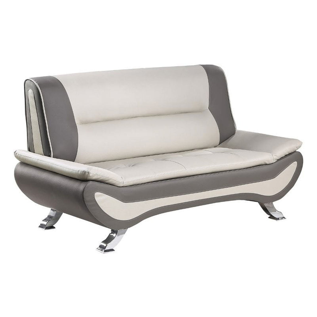 Beige and Gray Faux Leather Loveseat R6280