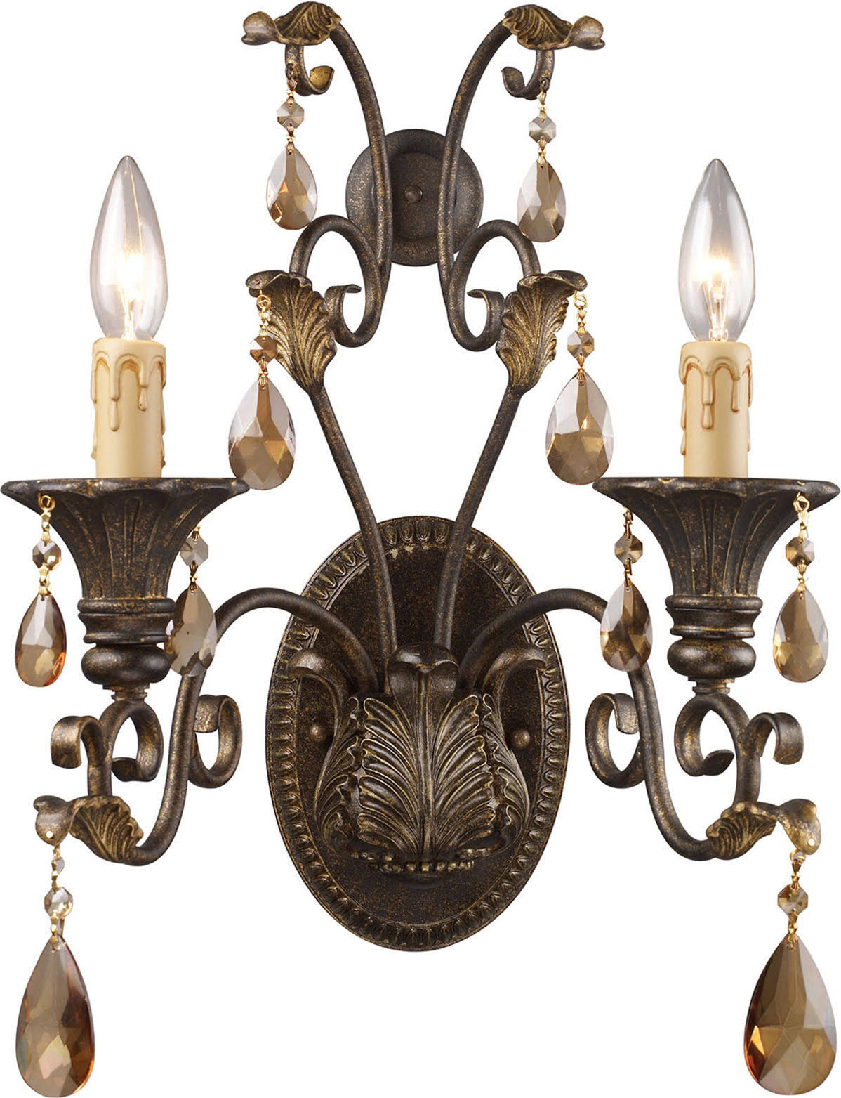 2 Light Sconce in Weathered Mahogany and Amber Crystal U263