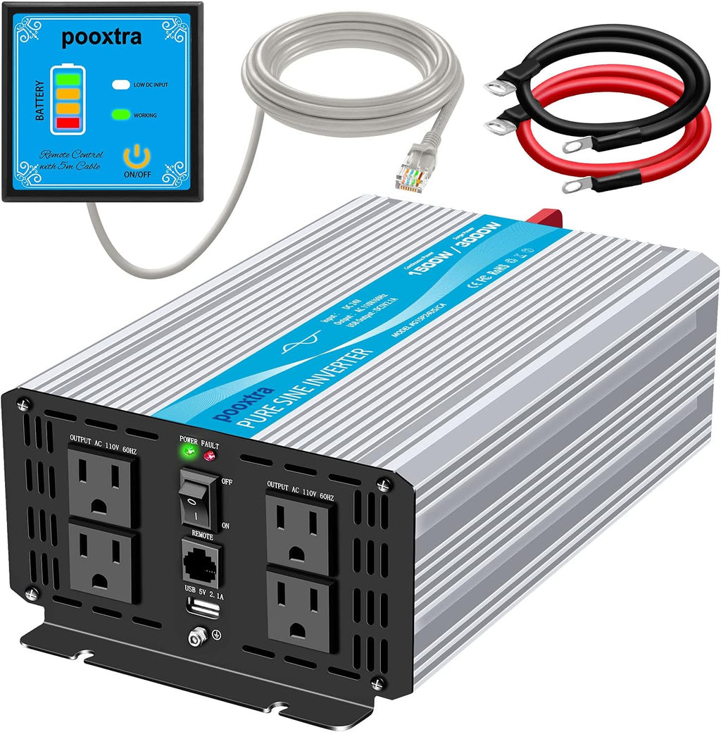 1000 watt Pure Sine Wave Power Inverter 12V to 110V with 4 AC E873995