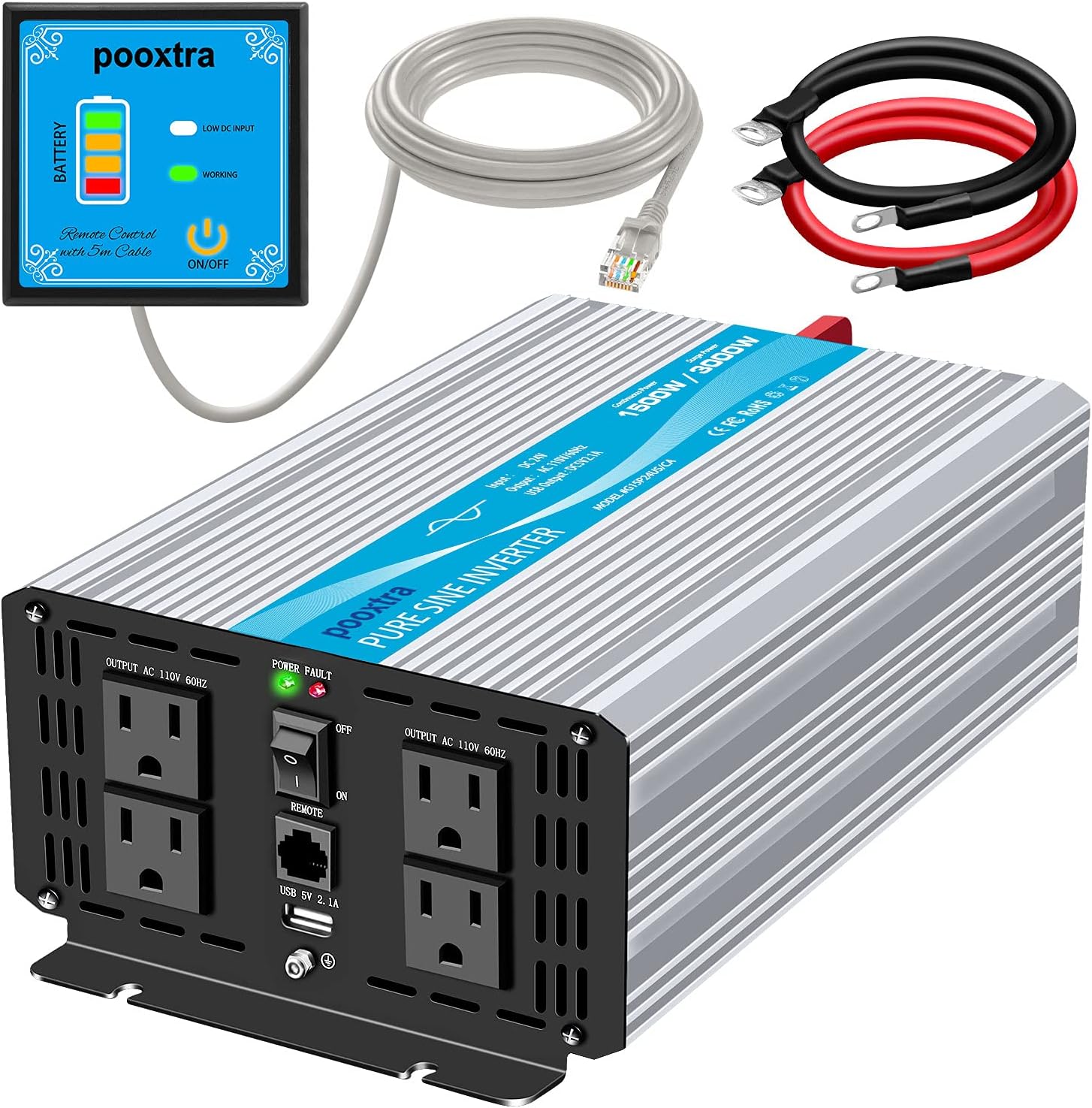 1000 watt Pure Sine Wave Power Inverter 12V to 110V with 4 AC E873995