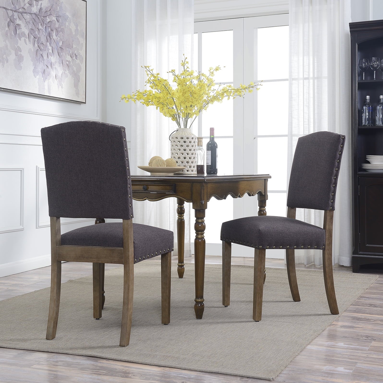 Set of 4 Upholstered Parson Dining Chairs with High Back & Nailhead Trim E21083