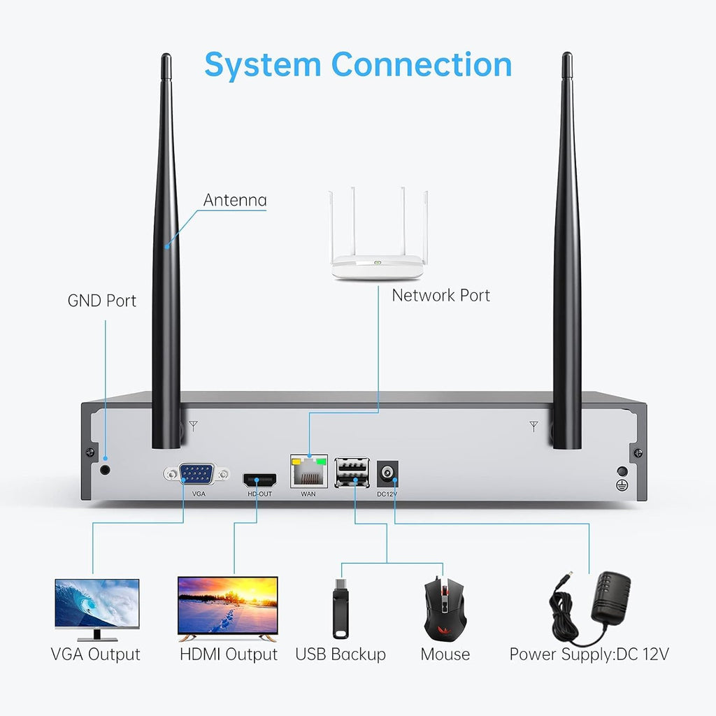 4pcs 3MP Wireless Security Camera System with Audio, Night Vision M172