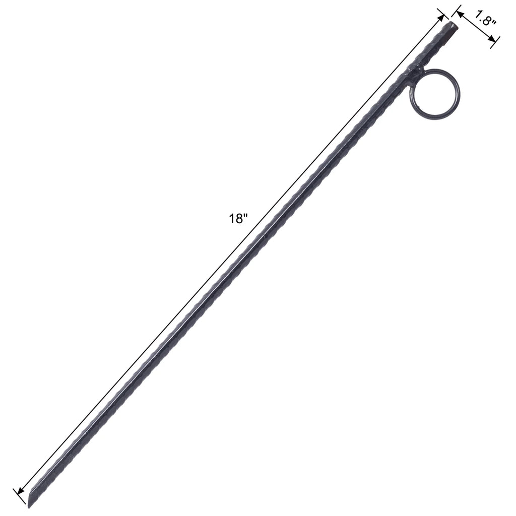 3/8x 18 Inch Steel Tent Canopy Ground Stakes with Angled Ends and 1 Inch Loops F9183