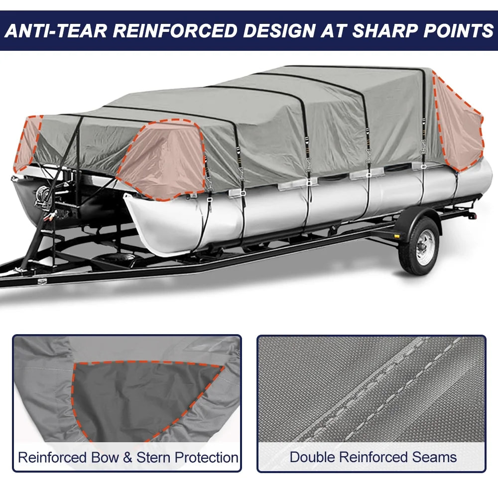 900D Waterproof Pontoon Boat Cover with Windproof Metal Buckle Straps C394