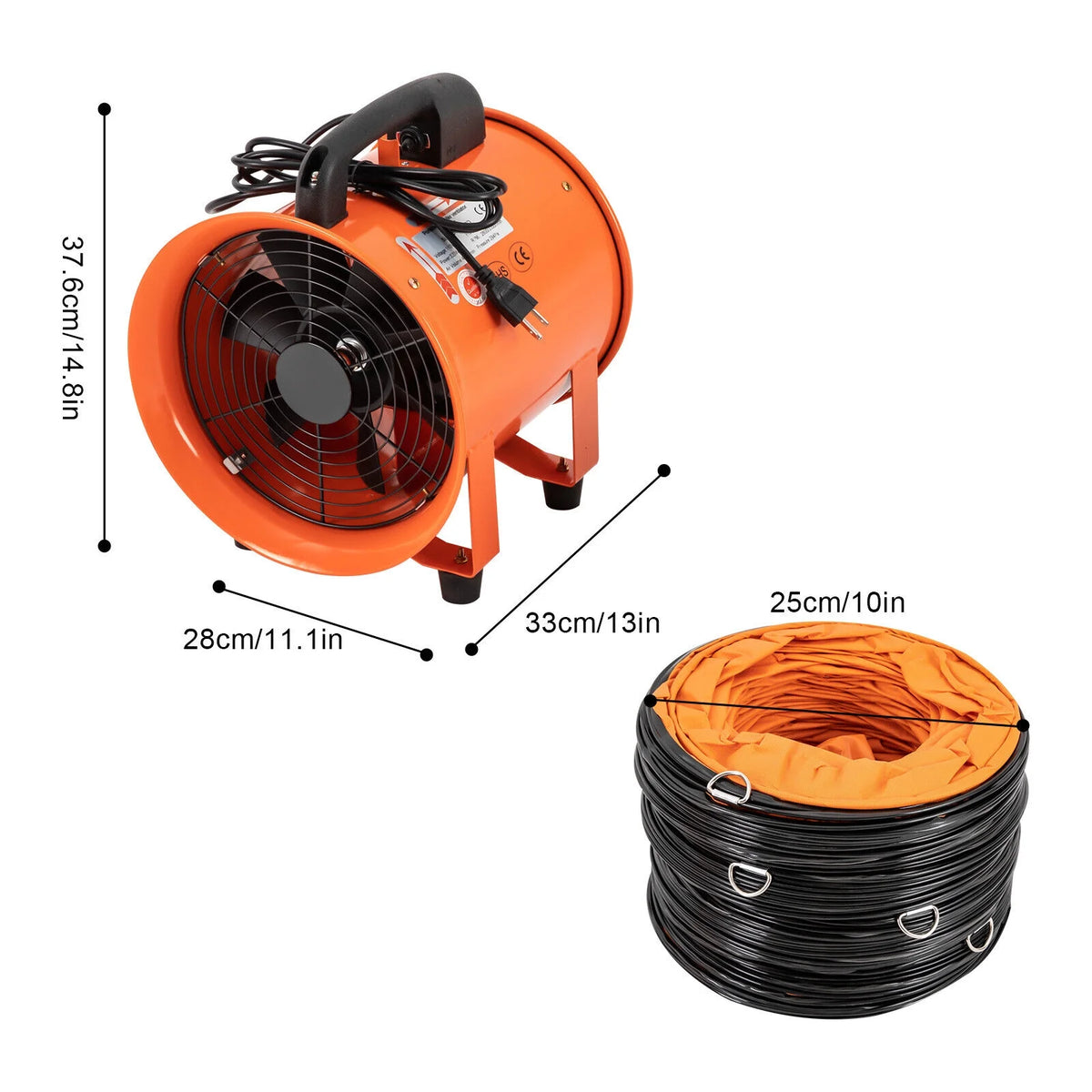 10 Inch Portable Ventilation Fan with 32.8ft Duct Hose C673351