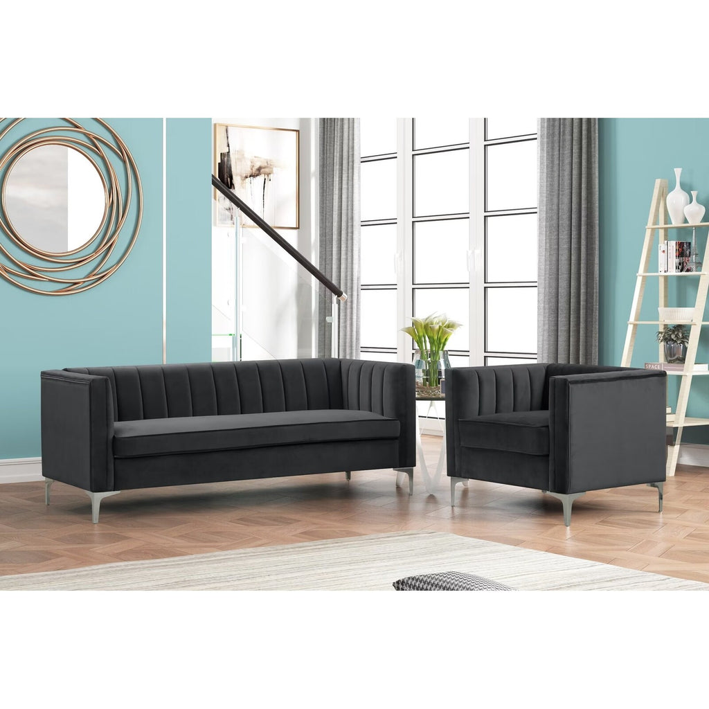 Grey Dutch Velvet Chair and Sofa Couch Set with Iron Legs M298