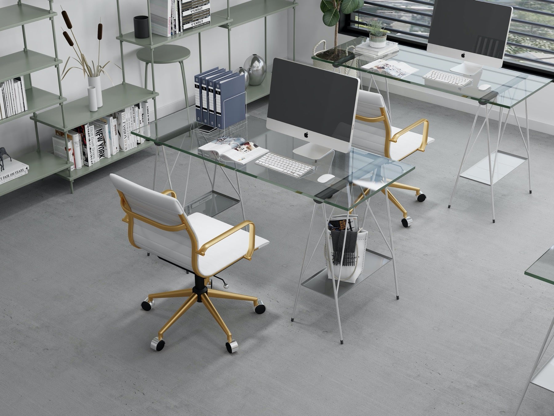 White Leather Adjustable Swivel Office Chair Y9398