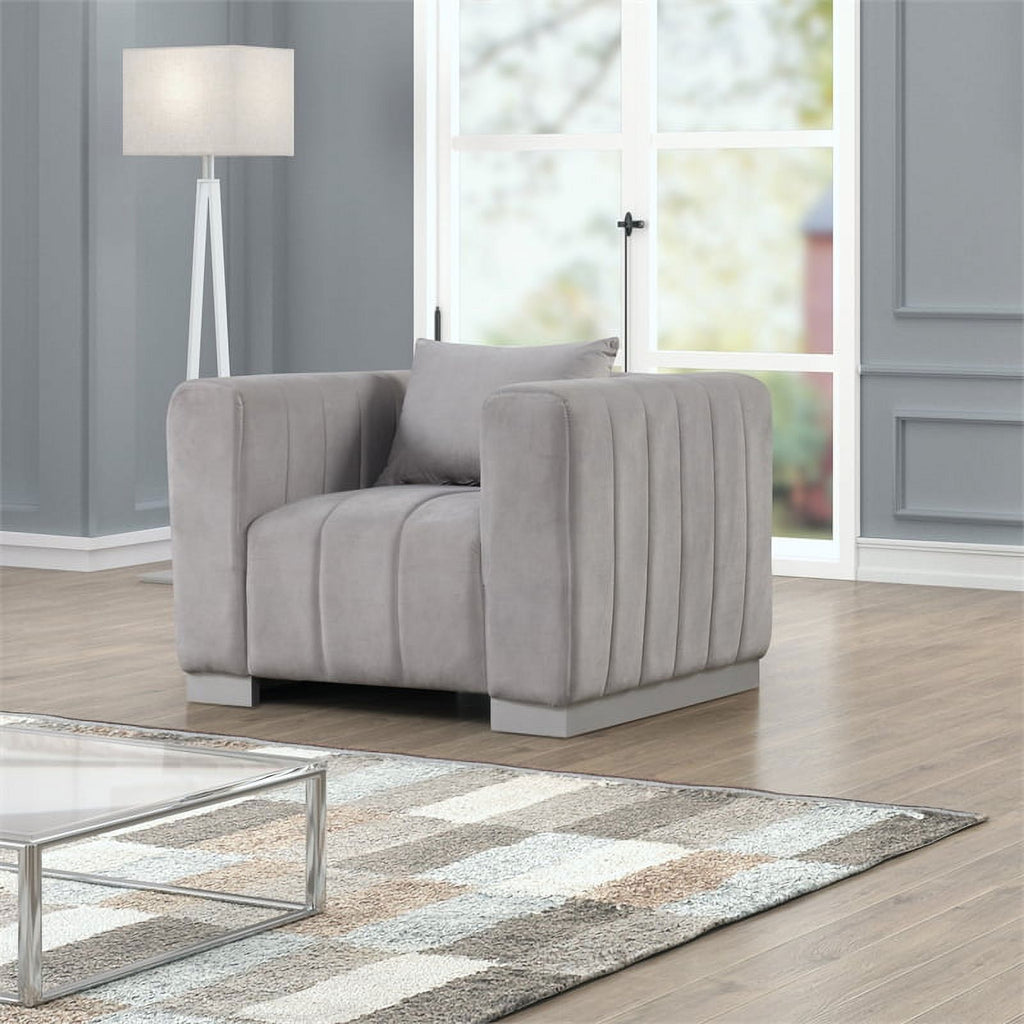 3-PC Velvet Sofa and 2 Armchairs Set Light Gray G80824
