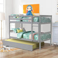 Twin Over Twin Solid Wood Bunk Beds with Trundle and Safety Rail and Ladder J646613