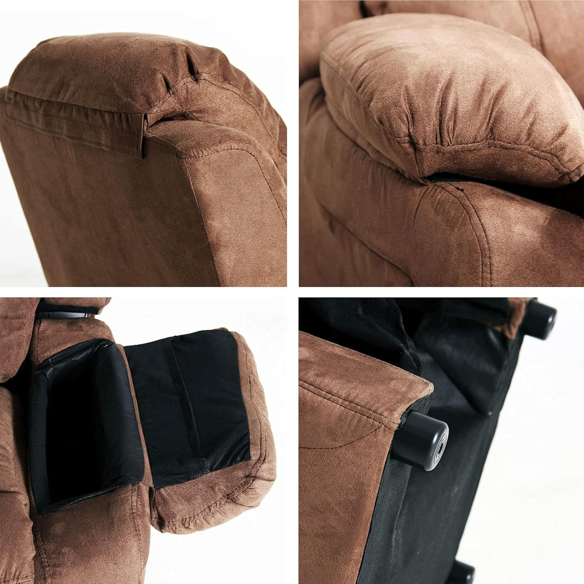 Light Brown Padded Leather Recliner with Storage Arms I428