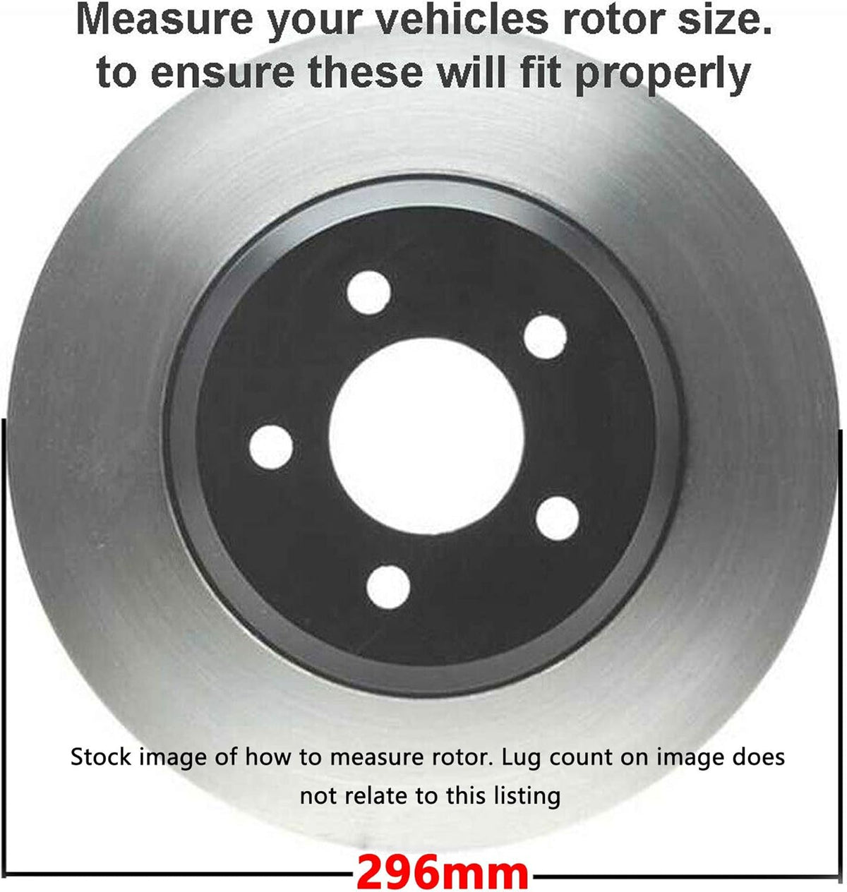 5-Lug 296mm Front Disc Rotors + Brake Pads 6pc Set F989