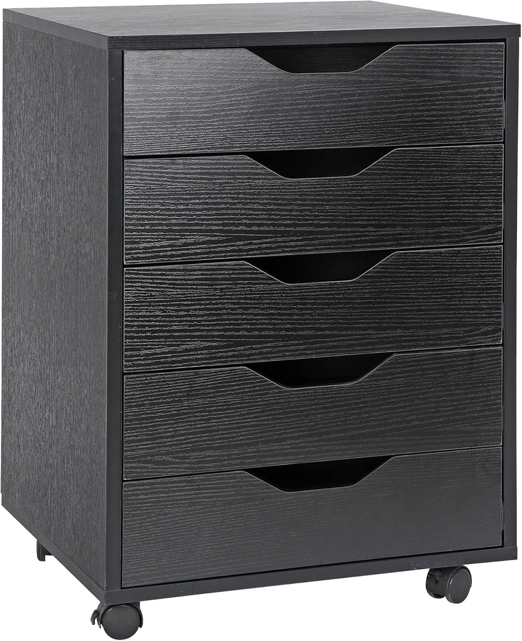 5 Drawer Mobile Wood Filing Cabinet with Lockable Casters, Black, Pack of 2 U86878