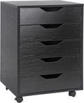 5 Drawer Mobile Wood Filing Cabinet with Lockable Casters, Black, Pack of 2 U86878