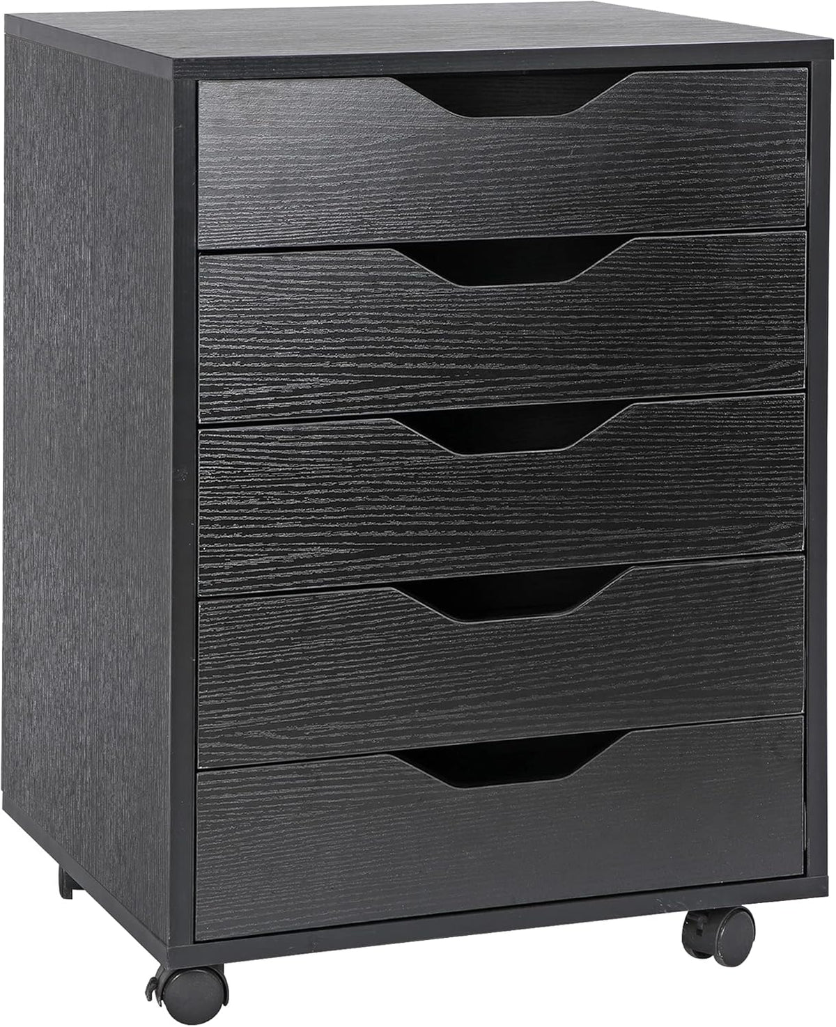 5 Drawer Mobile Wood Filing Cabinet with Lockable Casters, Black, Pack of 2 U86878