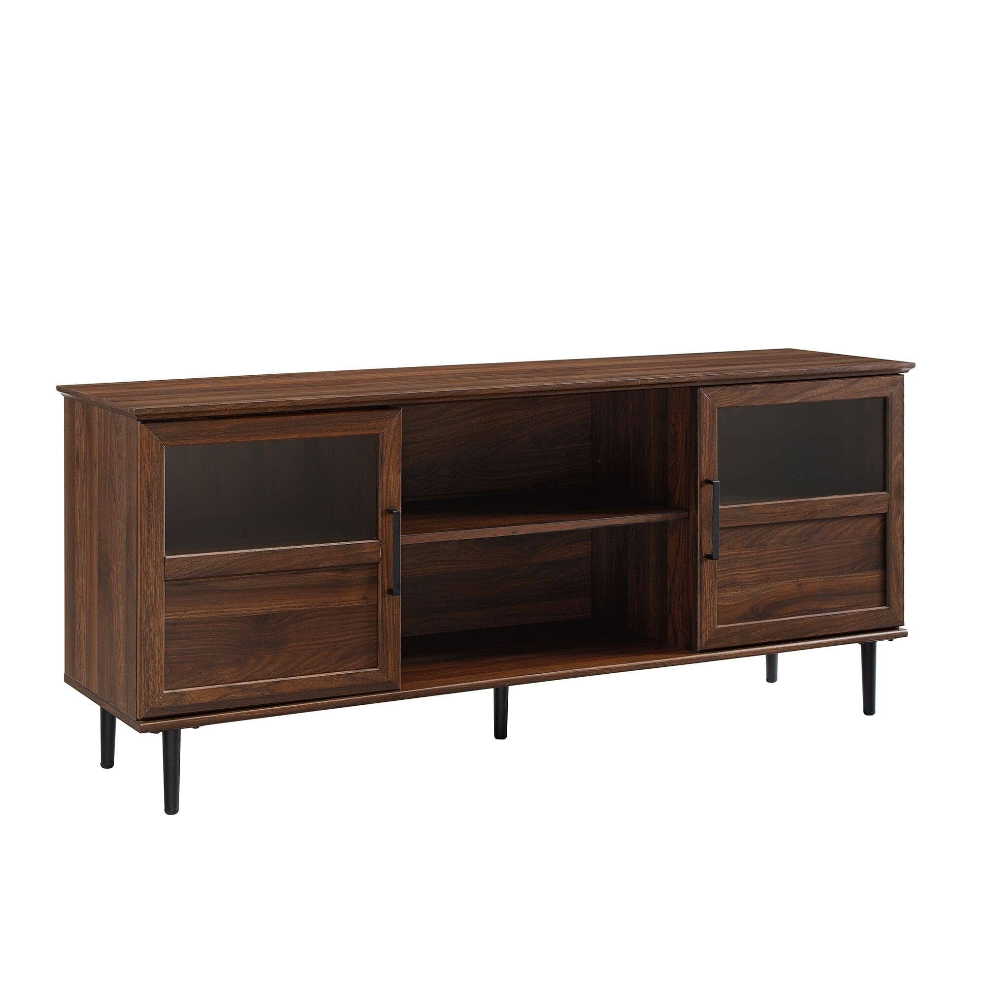 Dark Walnut Glass Wood TV Console T9938