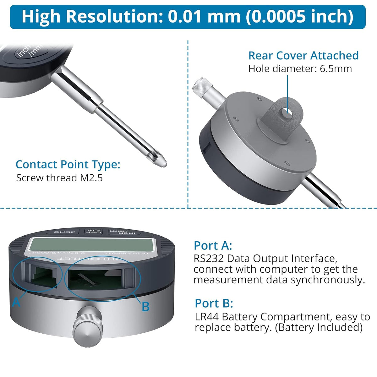Digital Dial Indicator and Magnetic Base Kit with Portable Case, 25.4mm/1'', 16 Inch, 176Lbs Max Pull, Pack of 2 C326