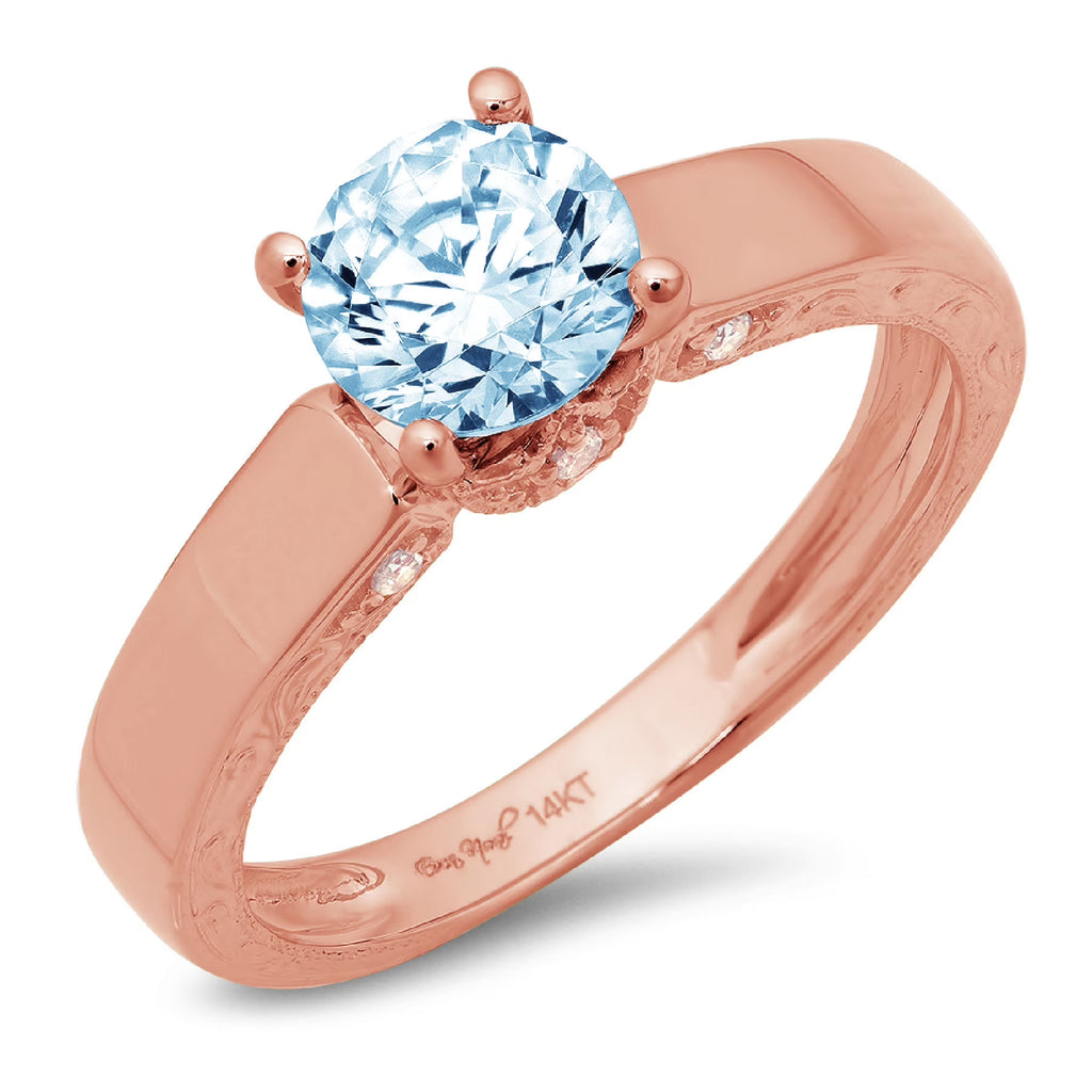 14k Rose Gold Simulated Blue Diamond Engagement Ring A15022