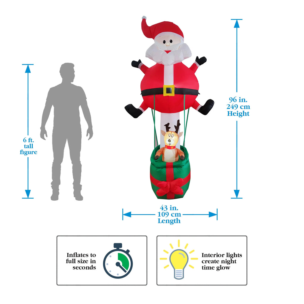 8ft Christmas Inflatable Hot Air Balloon Santa Y41572