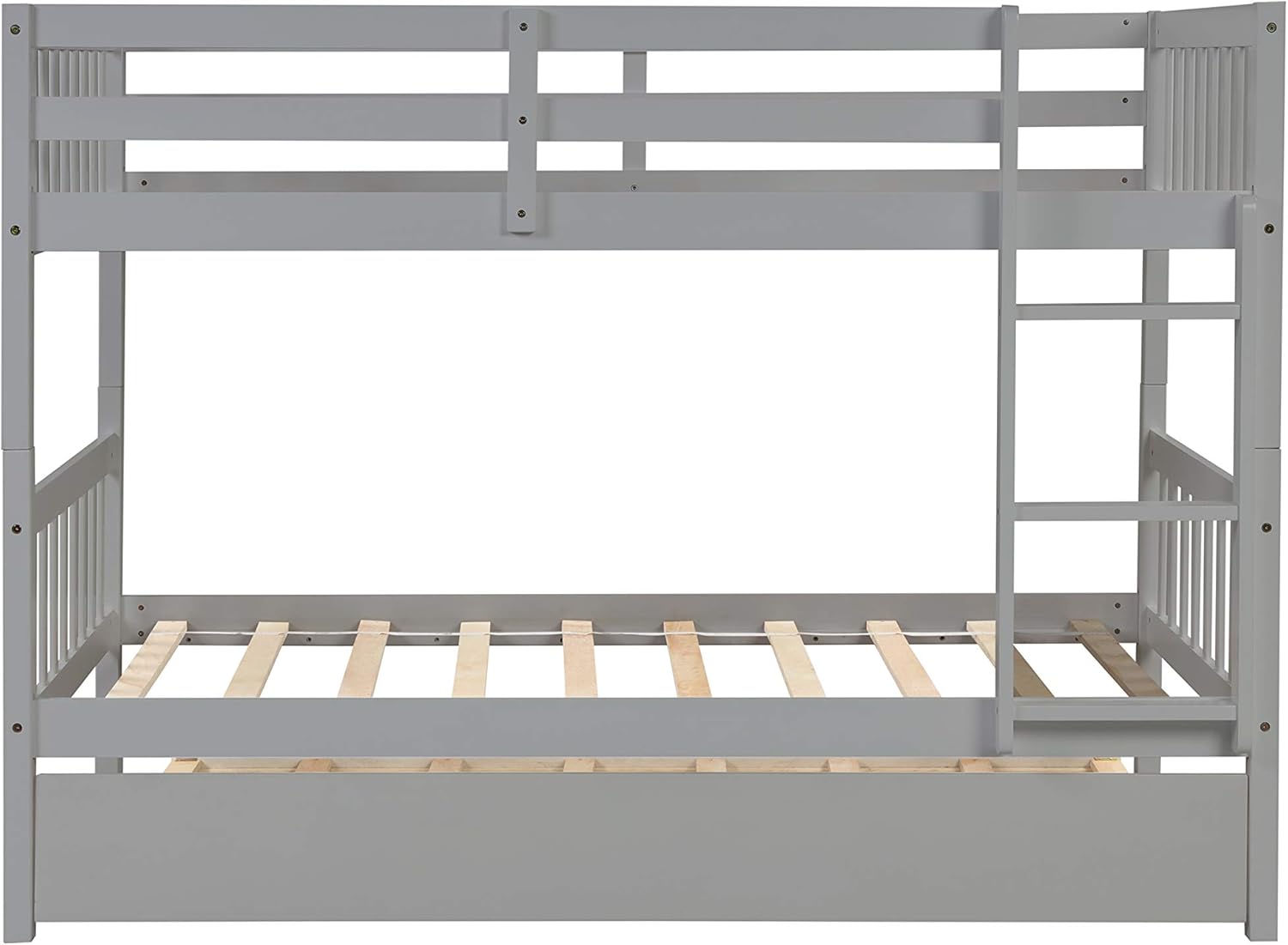Twin Over Twin Solid Wood Bunk Beds with Trundle and Safety Rail and Ladder J646613