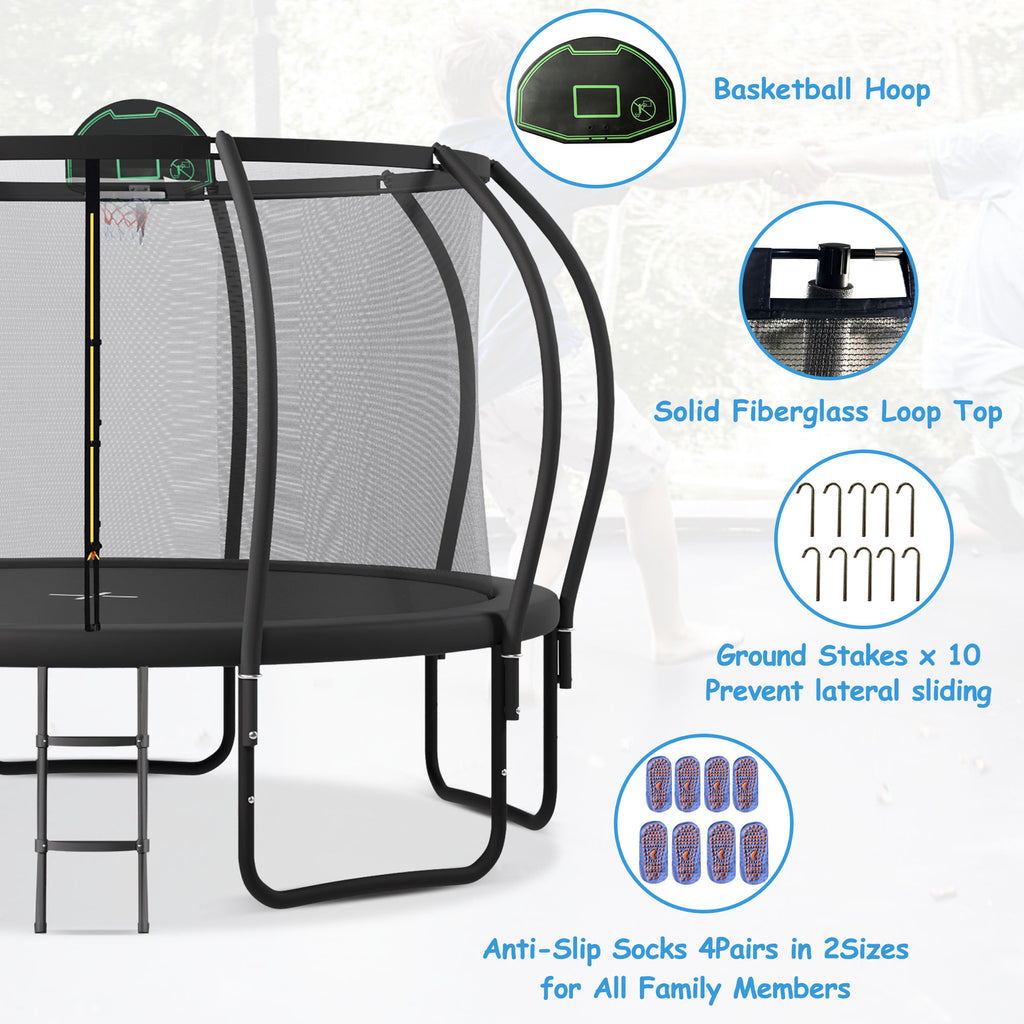 1200LBS 12FT Round Trampoline with Enclosure, Basketball Hoop, Ladder M399329