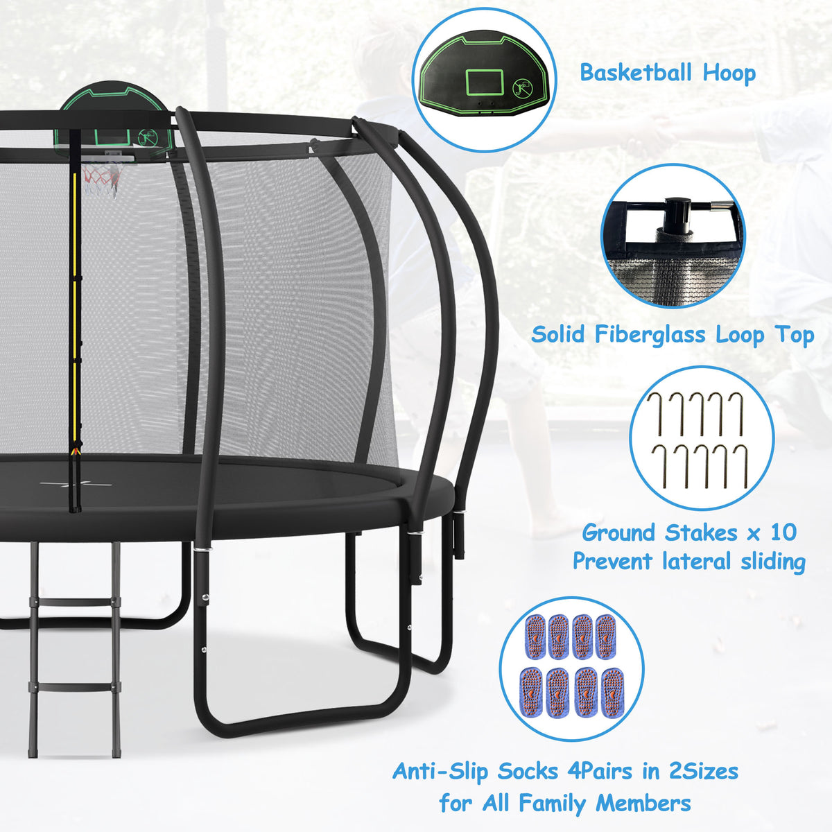 1200LBS 12FT Round Trampoline with Enclosure, Basketball Hoop, Ladder M399329
