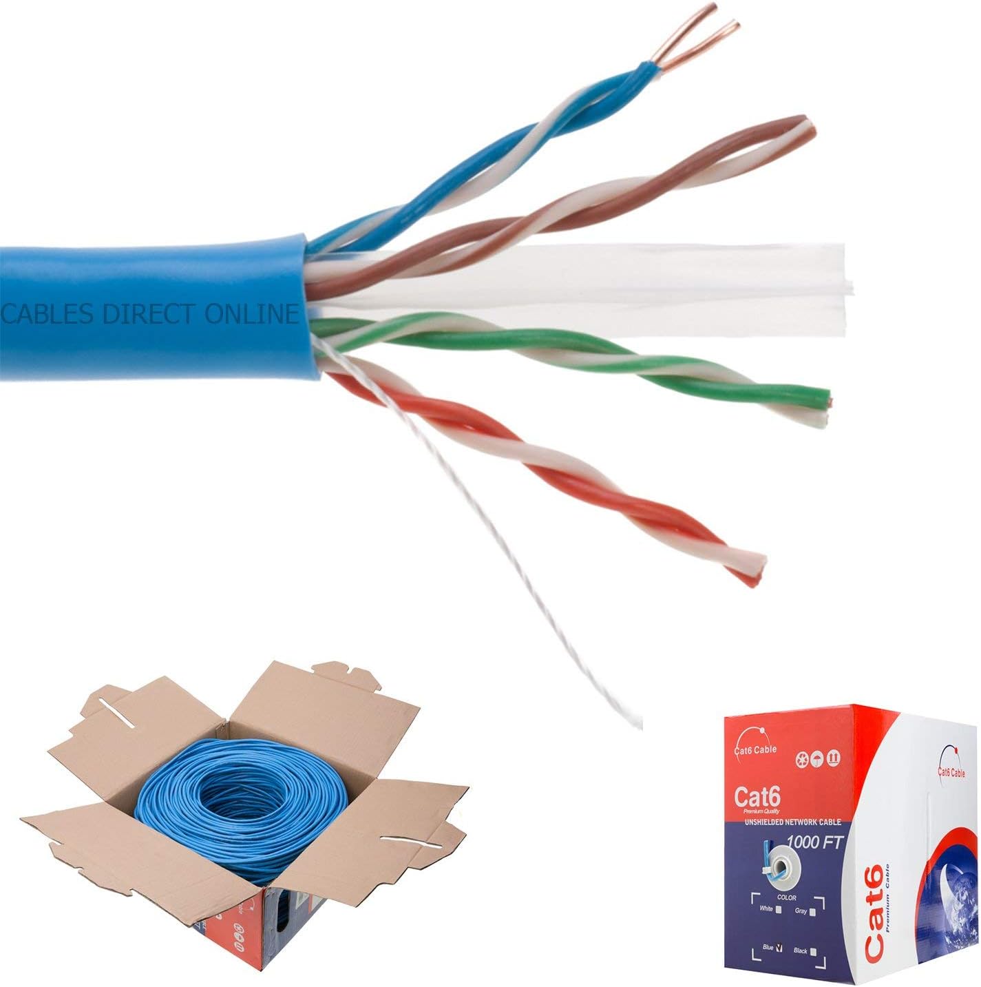 CAT6 1000ft UTP Blue Ethernet Solid Cable 23AWG M244