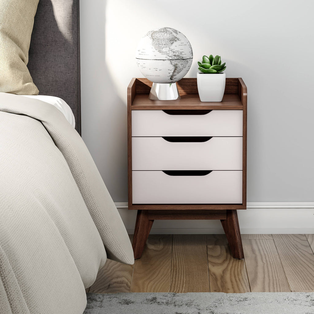 White and Walnut 3-Drawer Nightstand I495543