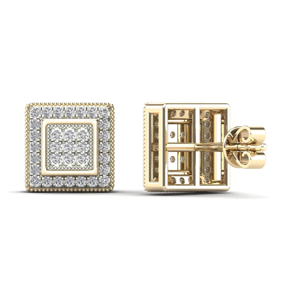 14K Yellow Gold Diamond Square Stud Earrings C769415