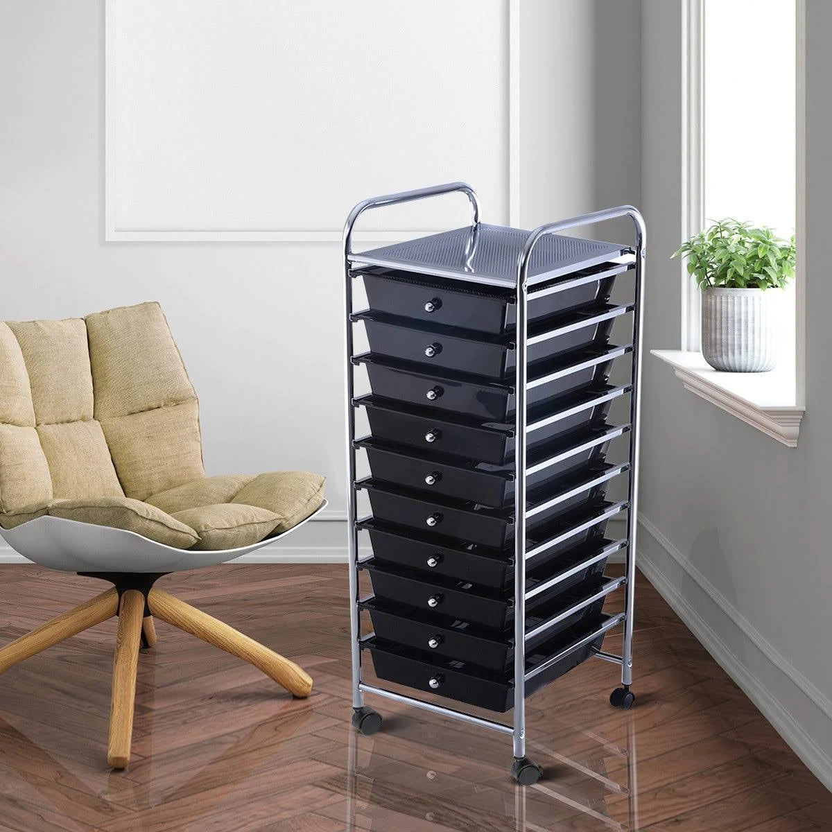 10 Drawer Rolling Storage Cart Organizer Black D4744