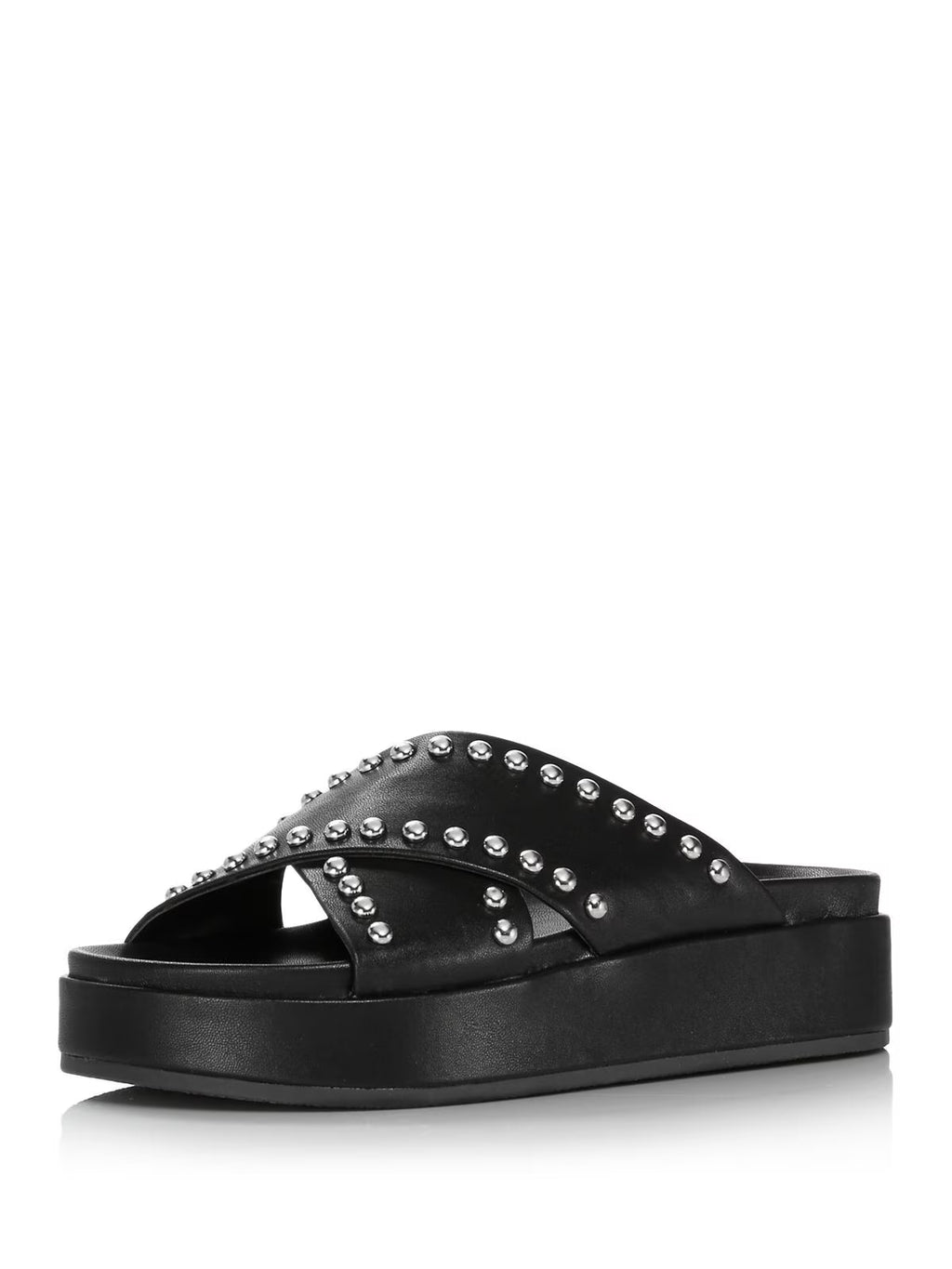 Black Cushioned Studded Round Toe Platform Slip On Slide Sandals Shoes K314