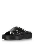 Black Cushioned Studded Round Toe Platform Slip On Slide Sandals Shoes K314