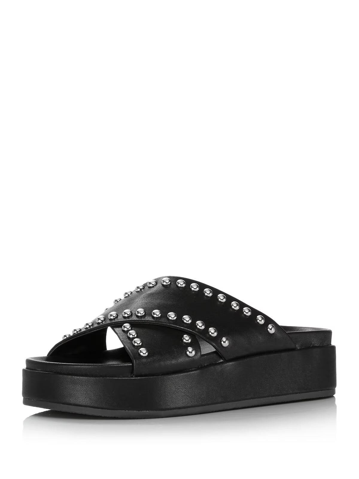 Black Cushioned Studded Round Toe Platform Slip On Slide Sandals Shoes K314