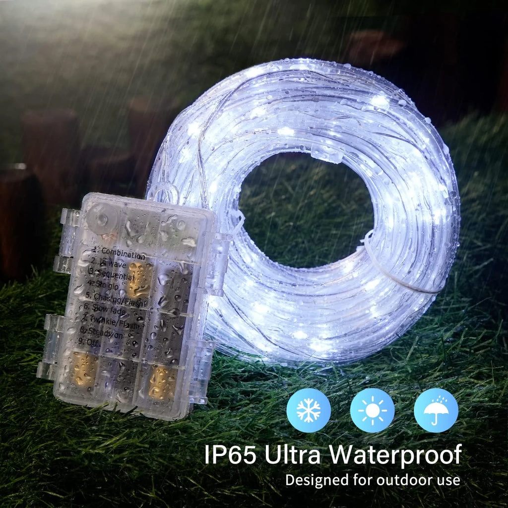 100 LED Battery Operated Rope Lights, 33Ft White String Lights (2 Pack) X7400