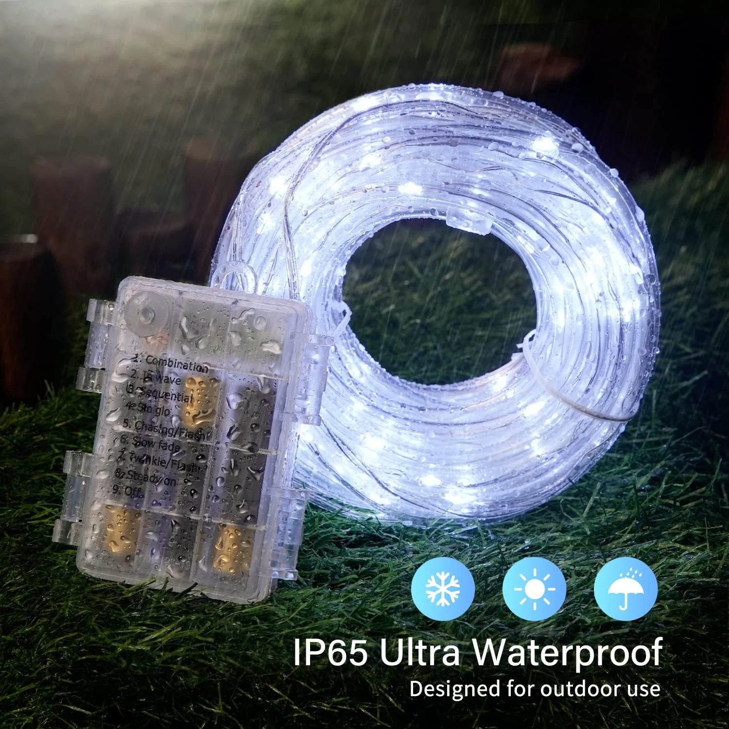 100 LED Battery Operated Rope Lights, 33Ft White String Lights (2 Pack) X7400