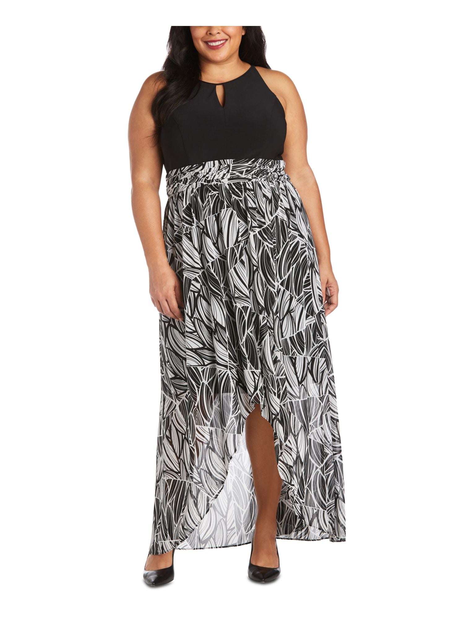 Black Printed Sleeveless Keyhole Maxi Dress Plus 16W I6309