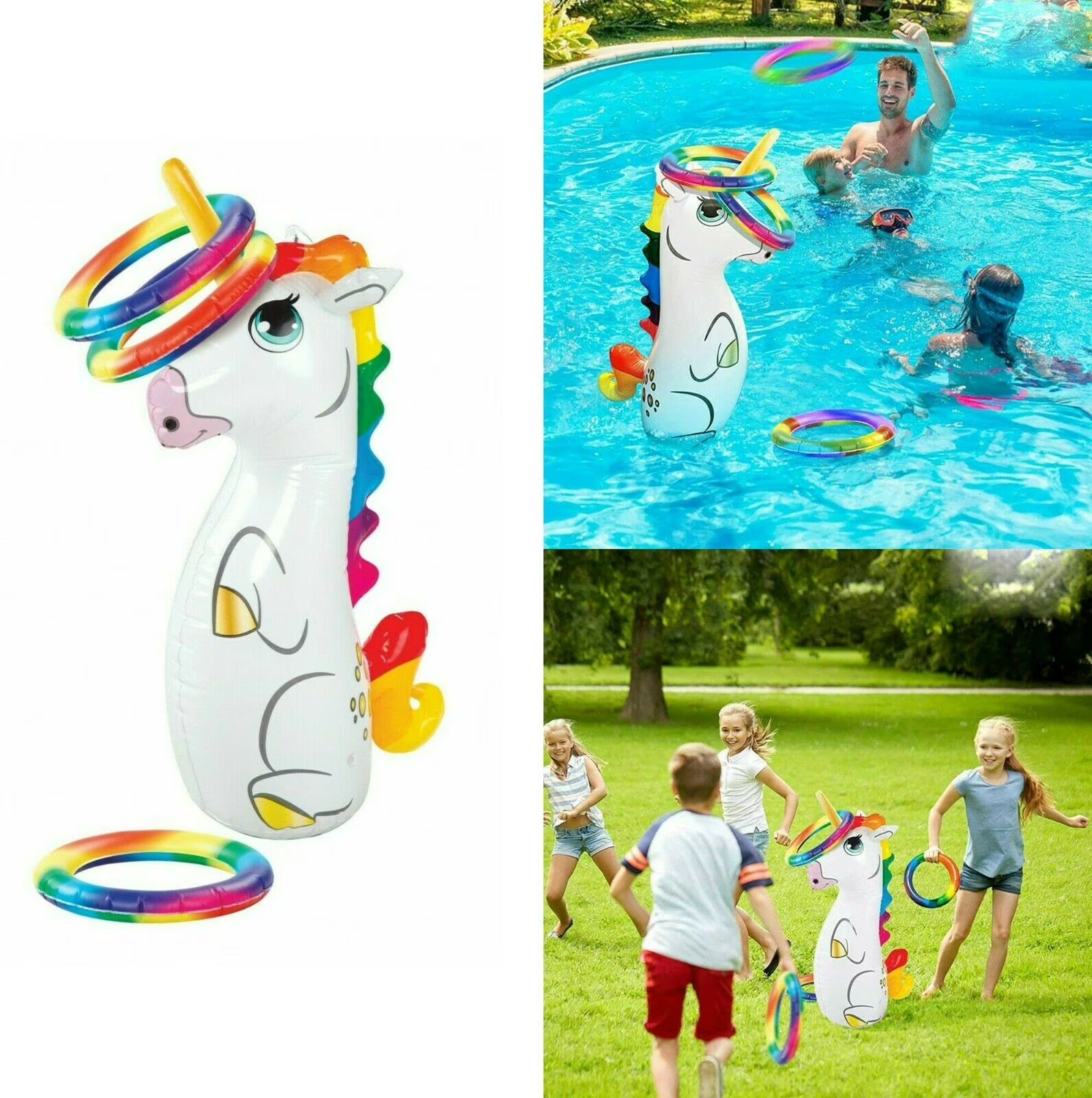 Inflatable Unicorn Ring Toss Game Swimming Pool Toy W641561