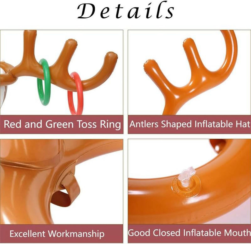 Inflatable Reindeer Antler Hat Ring Toss Game with 2 Antlers, 8 Rings, 1 Inflator Z620