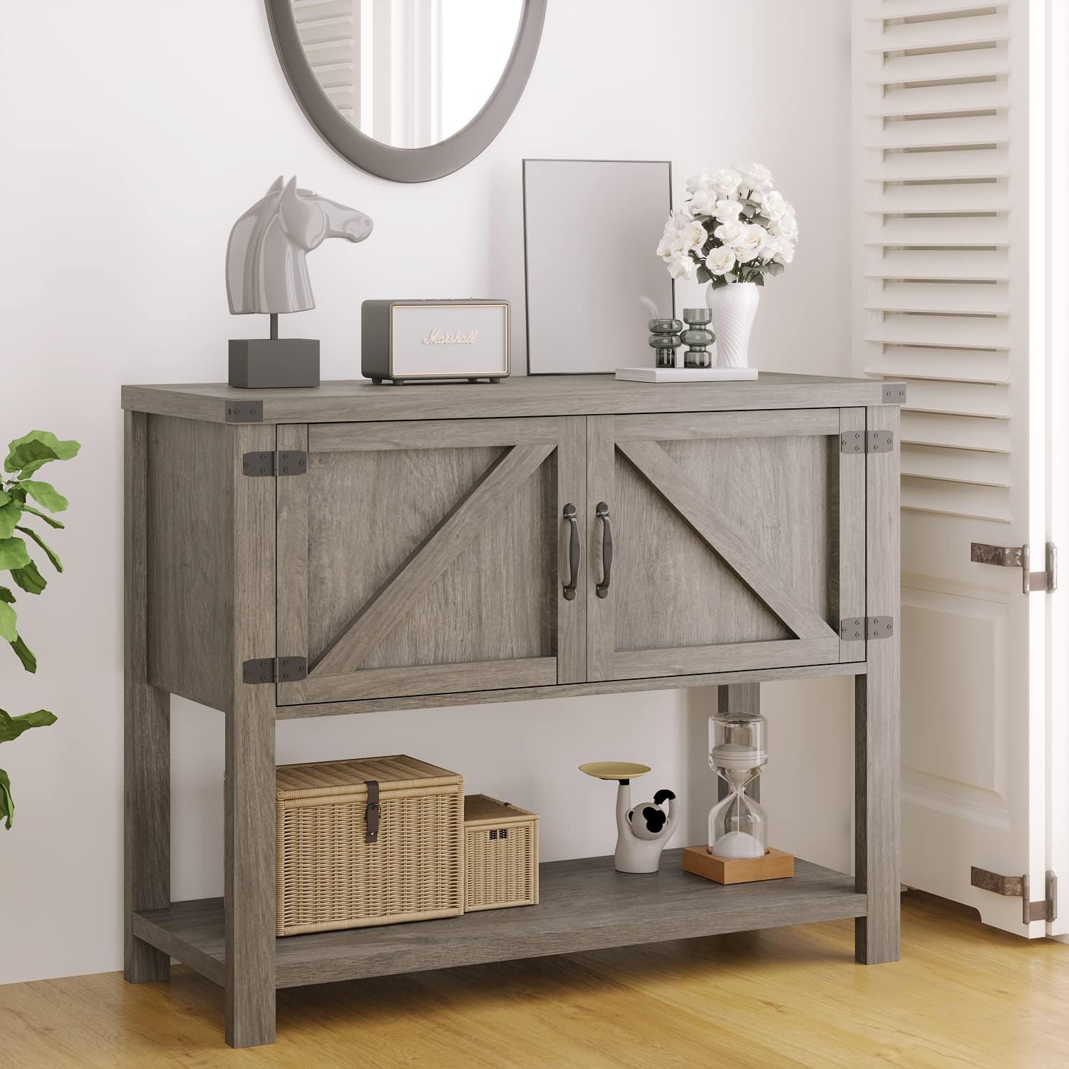 Grey Buffet Sideboard with 2 Doors and Storage Shelf K89188