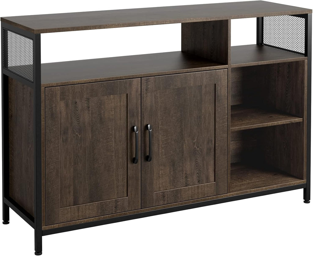 Rustic Brown Wooden Sideboard with 2 Doors and Open Shelves Y12606