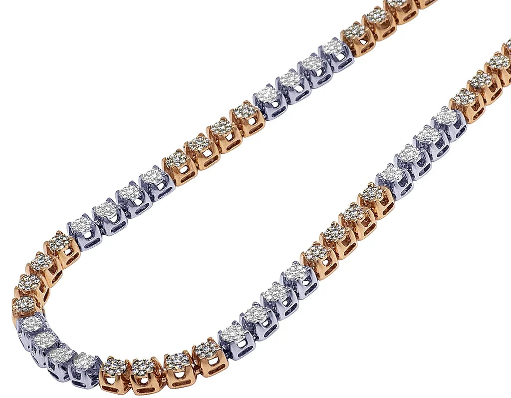 10K Two Tone Gold Diamond Cluster Chain Necklace 10 CT 24" R6274