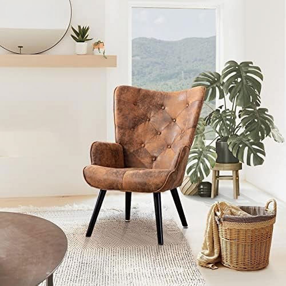 Accent Chairs Set, Mid-Century Modern Wingback Armchairs, Microfiber Cushioned E158