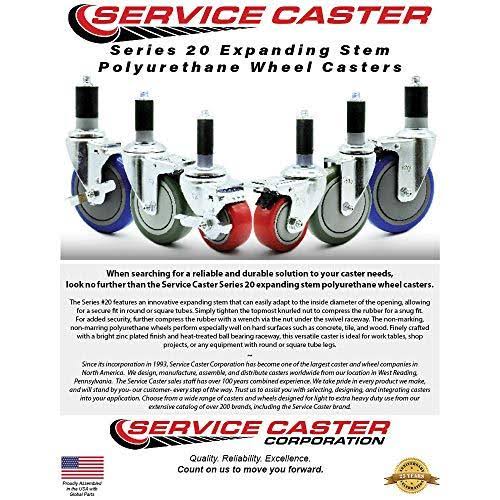 3 inch Red Polyurethane Swivel Expanding Stem Caster Set 2 Brake N166544
