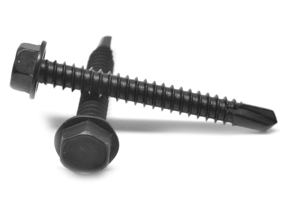 1/4-14 x 1 3/4 Self Drilling Screw Hex Washer Head Low Carbon Steel Black Zinc Plated Q278376