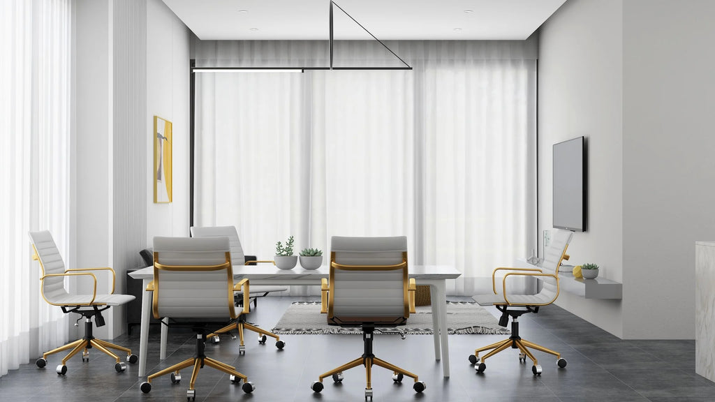 White Leather Adjustable Swivel Office Chair Y9398