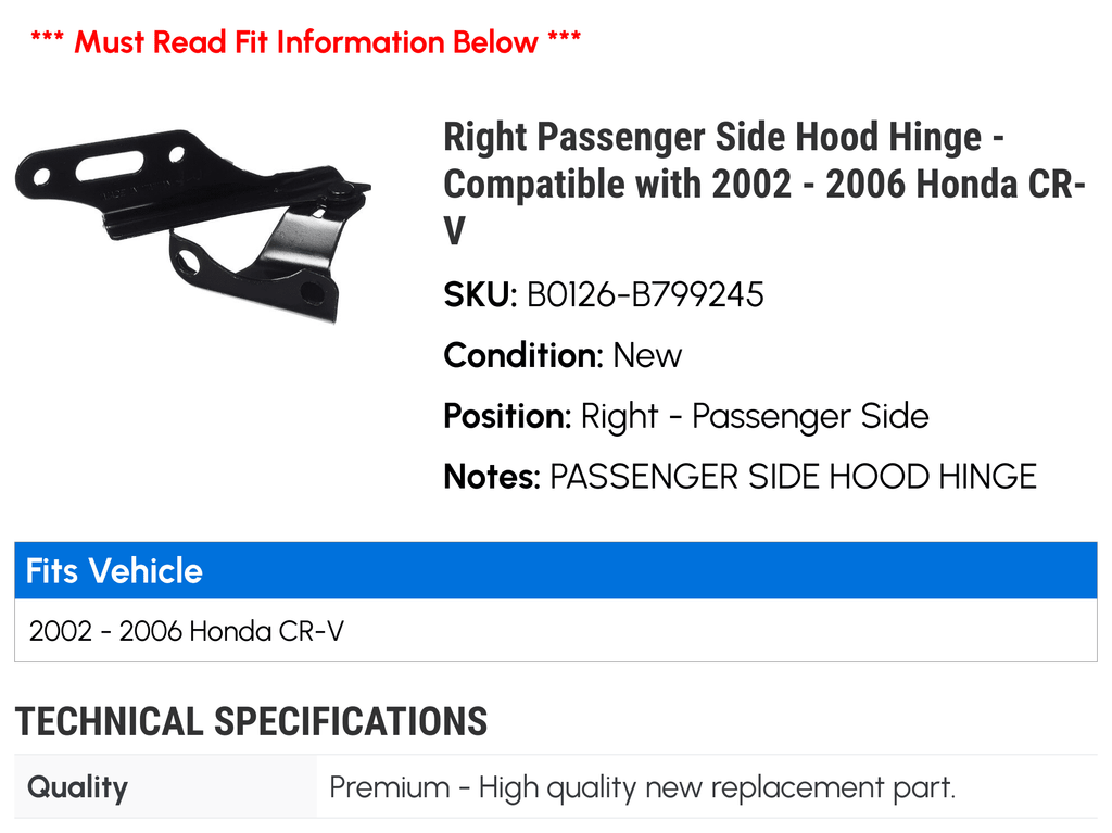 Hood Hinge for 2002-2006 Honda CR-V V142114