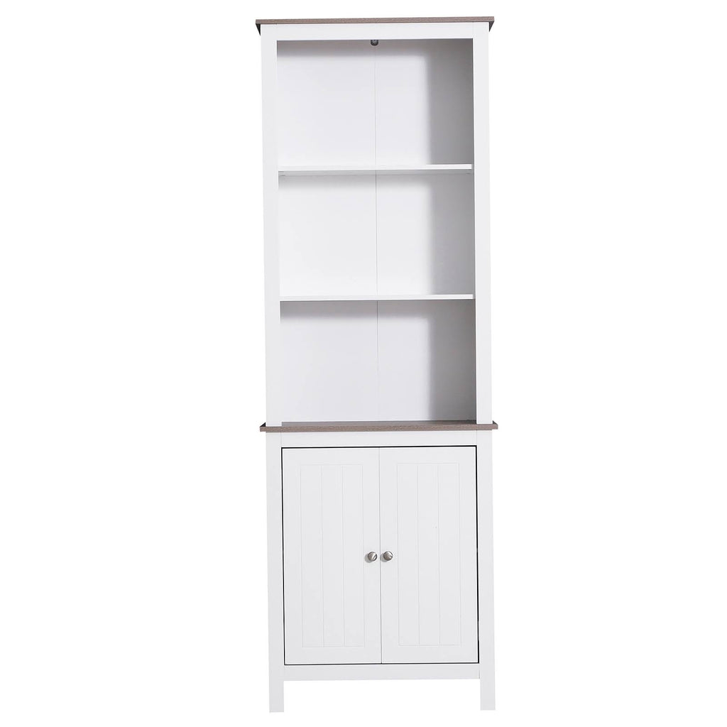 White Wood Free Standing Bathroom Linen Tower Storage Cabinet K954686