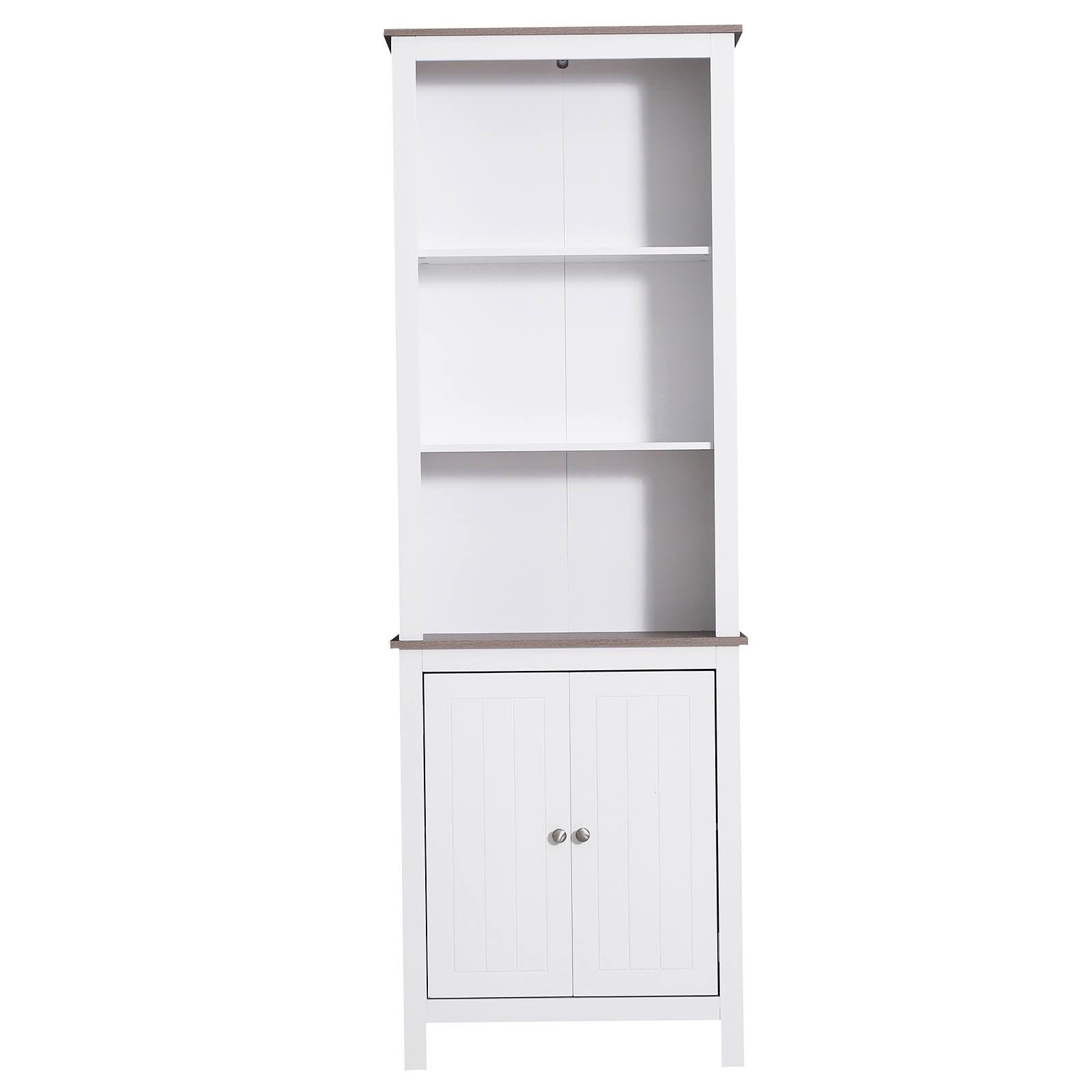 White Wood Free Standing Bathroom Linen Tower Storage Cabinet K954686