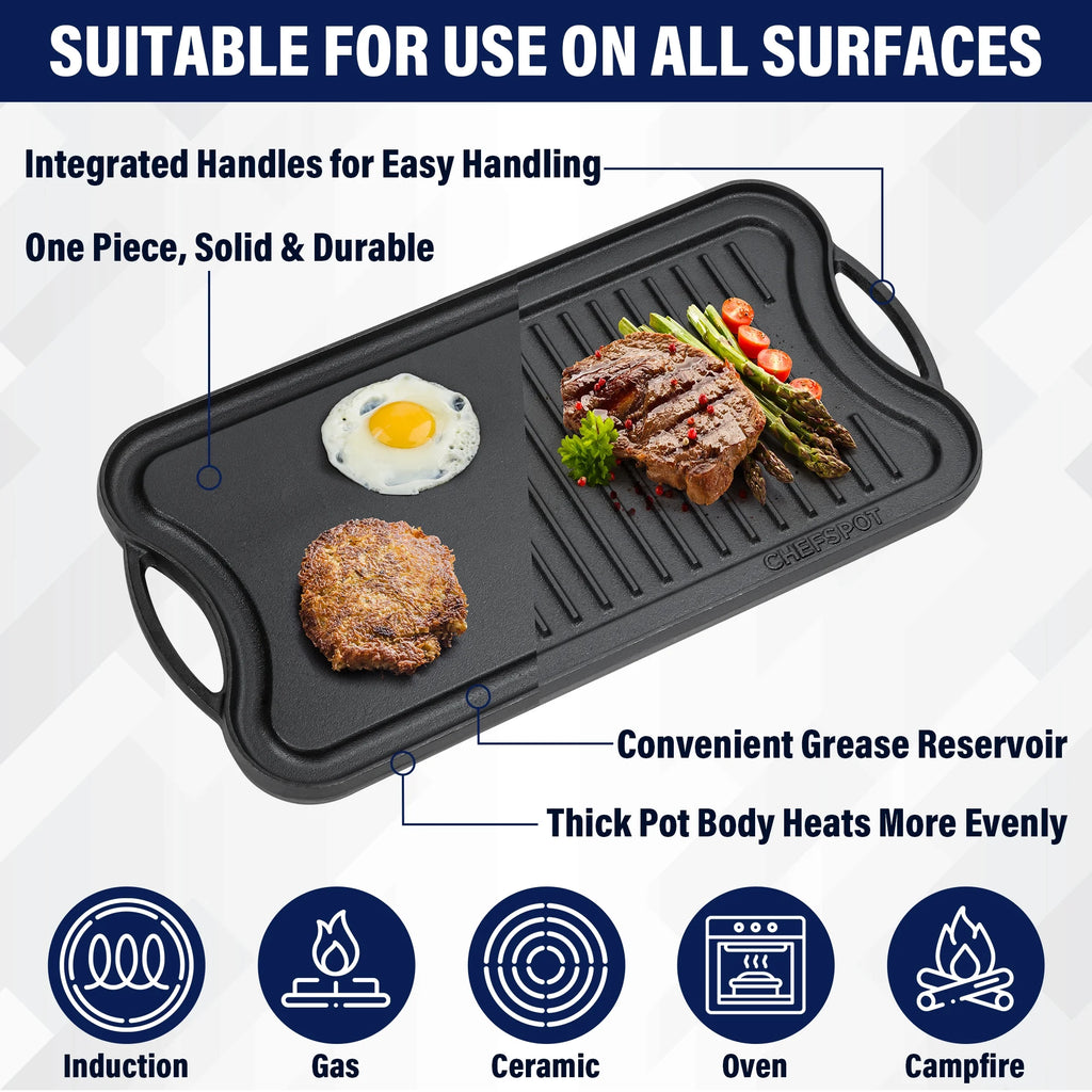 Preseasoned Cast Iron Reversible Griddle Plate Pan V4142